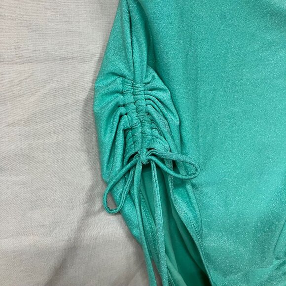 Shade & Shore Turquoise Green Sparkle Bandeau Medium Coverage One Piece Swimsuit - Picture 7 of 16